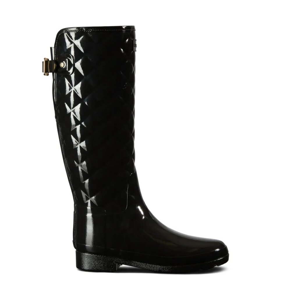Hunter Women's Refined Adjustable Quilted Slim Fit Tall Rain Boots in Black - Picture 6 of 7